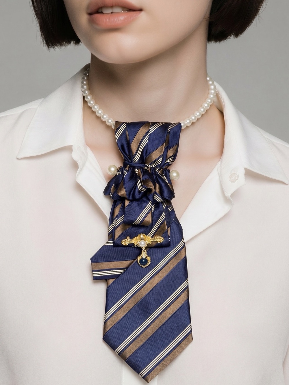 Stafford Navy and Gold Striped Silk Necklace Tie